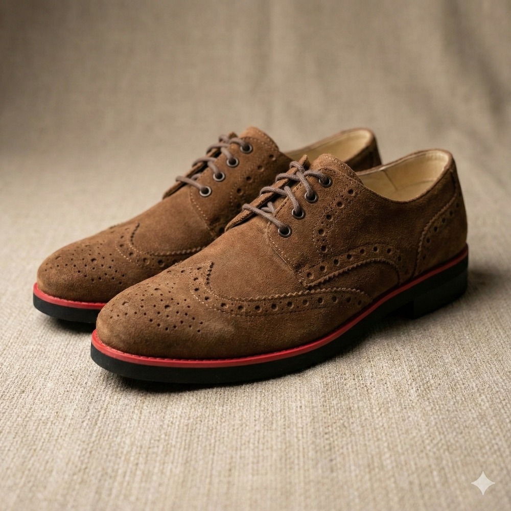 Barneys New York Espresso Brown Suede Wingtip Shoes Sz 9 US‎ Made In Italy